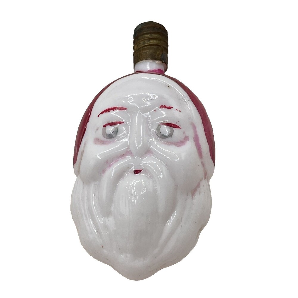 Vintage Painted Glass 2 Faced Santa Head Christmas Light Bulb Holiday Tree